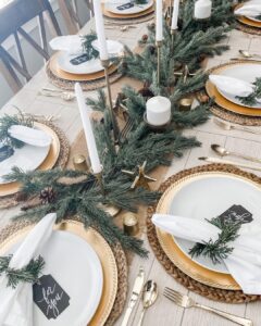 Modern Dining Table with Evergreen Bough Christmas Decorations