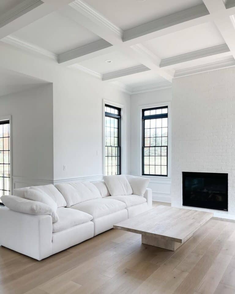 Modern Farmhouse Fireplace in a White Living Room
