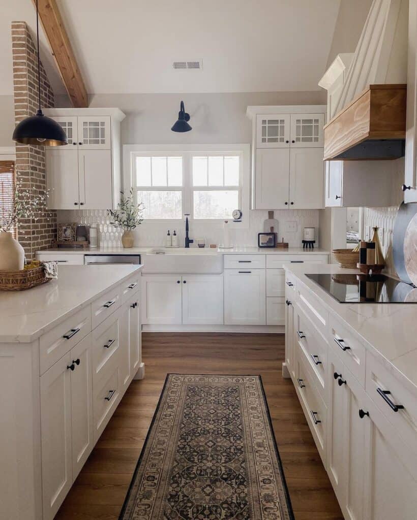 Modern Farmhouse Kitchen with Brick Feature Wall