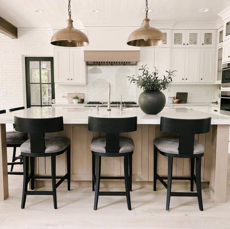 Modern Farmhouse Kitchen with Vintage Brass Pendants