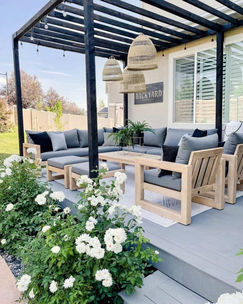 Modern Farmhouse Outdoor Lighting in a Pergola