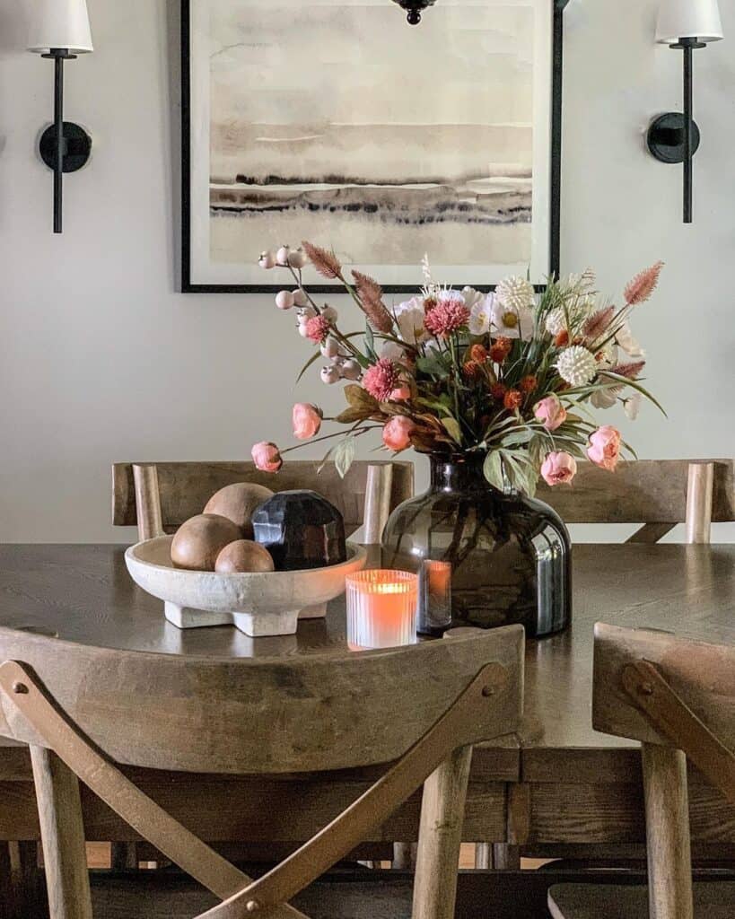 Modern Floral Centerpiece in Black Glass Vase