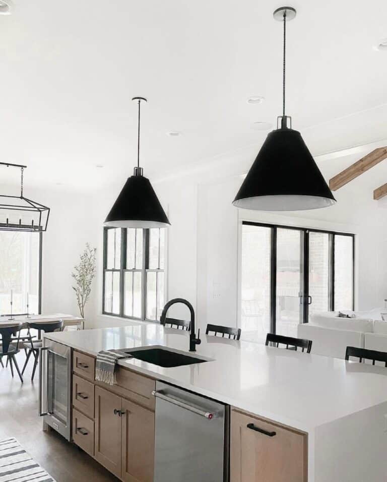 Modern Kitchen with Black Pendant Lighting