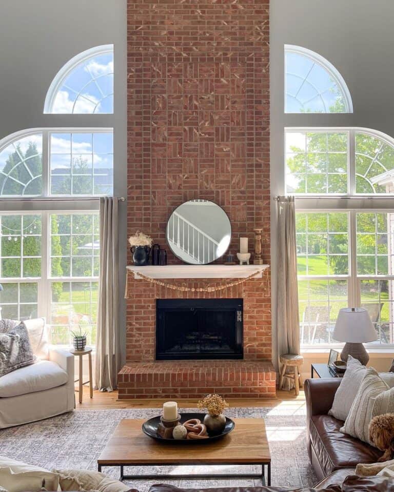 Modern Living Room with Brick Fireplace