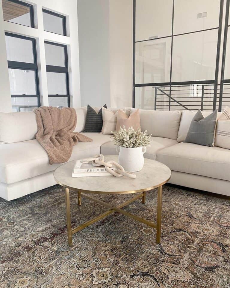 Modern Living Room with White and Gold Coffee Table