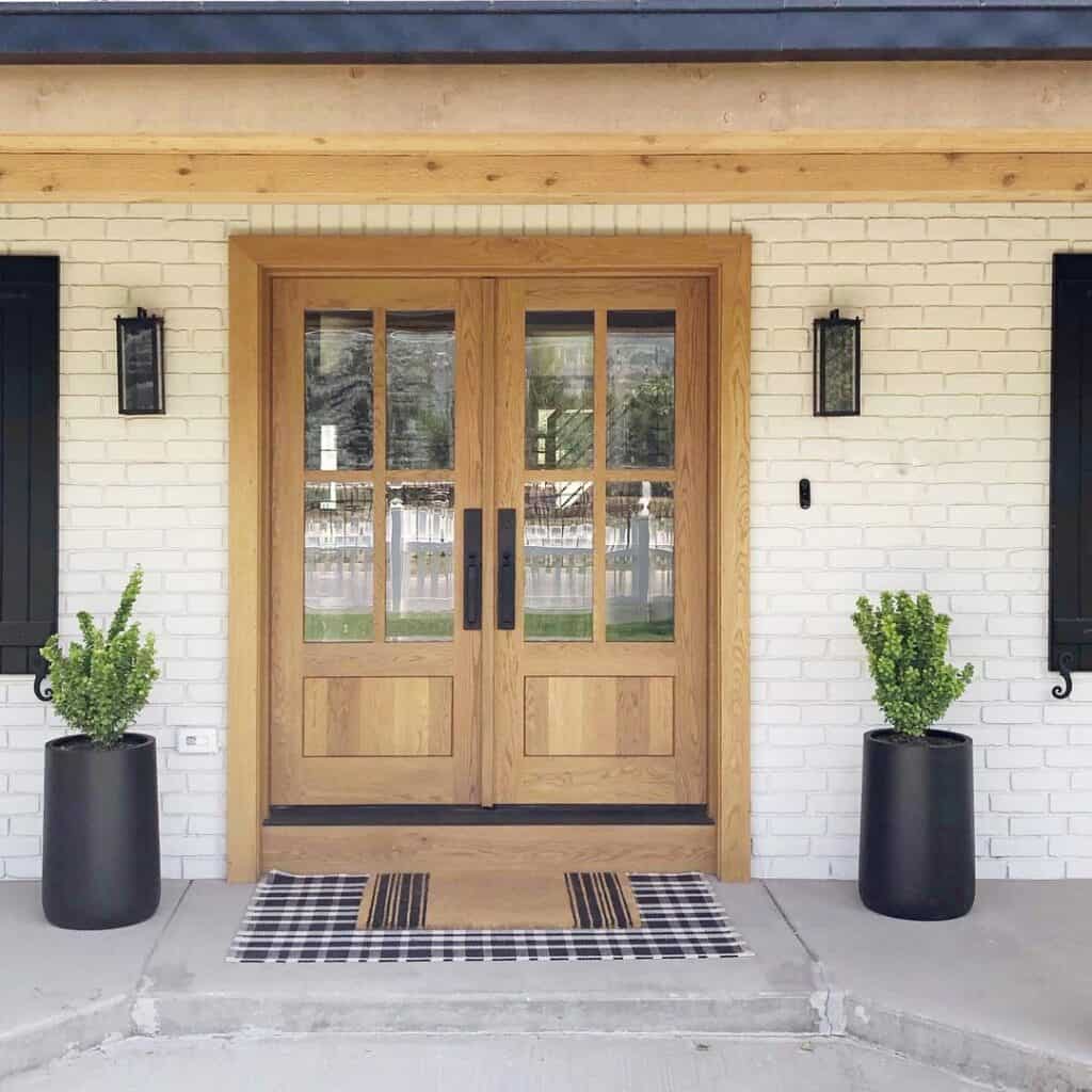 Modern Wood Front Door with White Brick