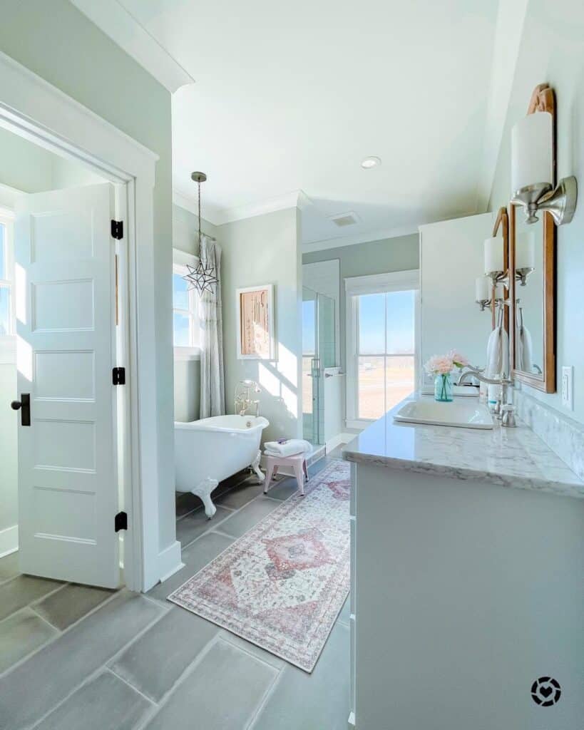 Natural Light in Gray Tile Bathroom