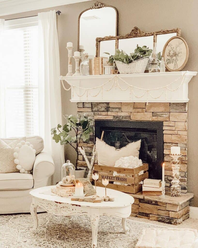 Natural Stone Fireplace in Neutral Living Space