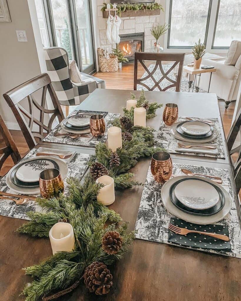 Natural Table Decor with Fireplace