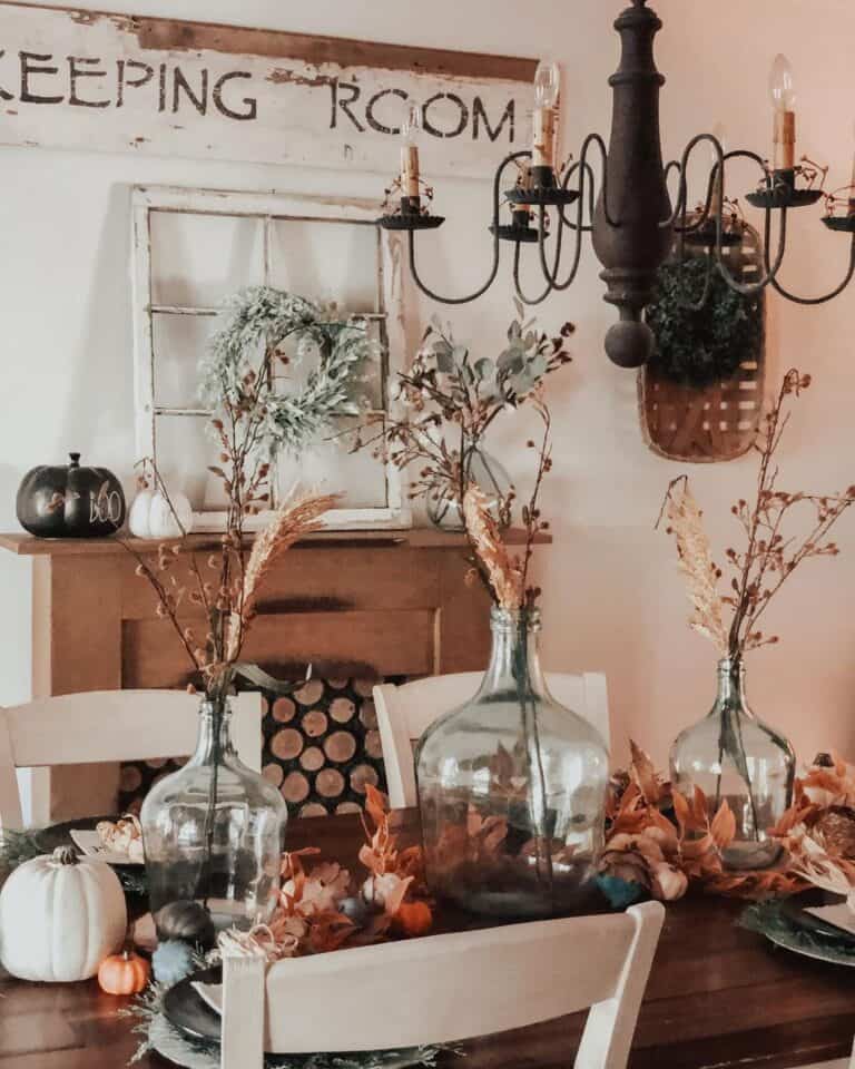 Nature-Inspired Fall Tablescape in Vintage Dining Room