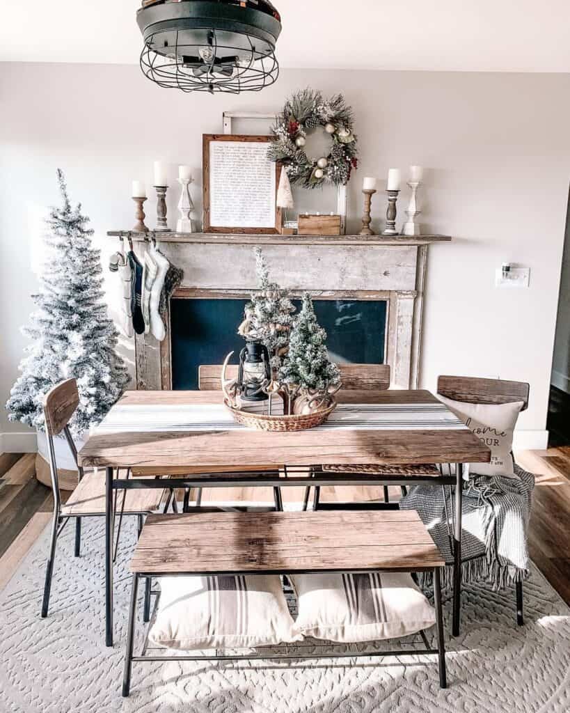 Neutral Farmhouse Dining Room with Tree Centerpiece