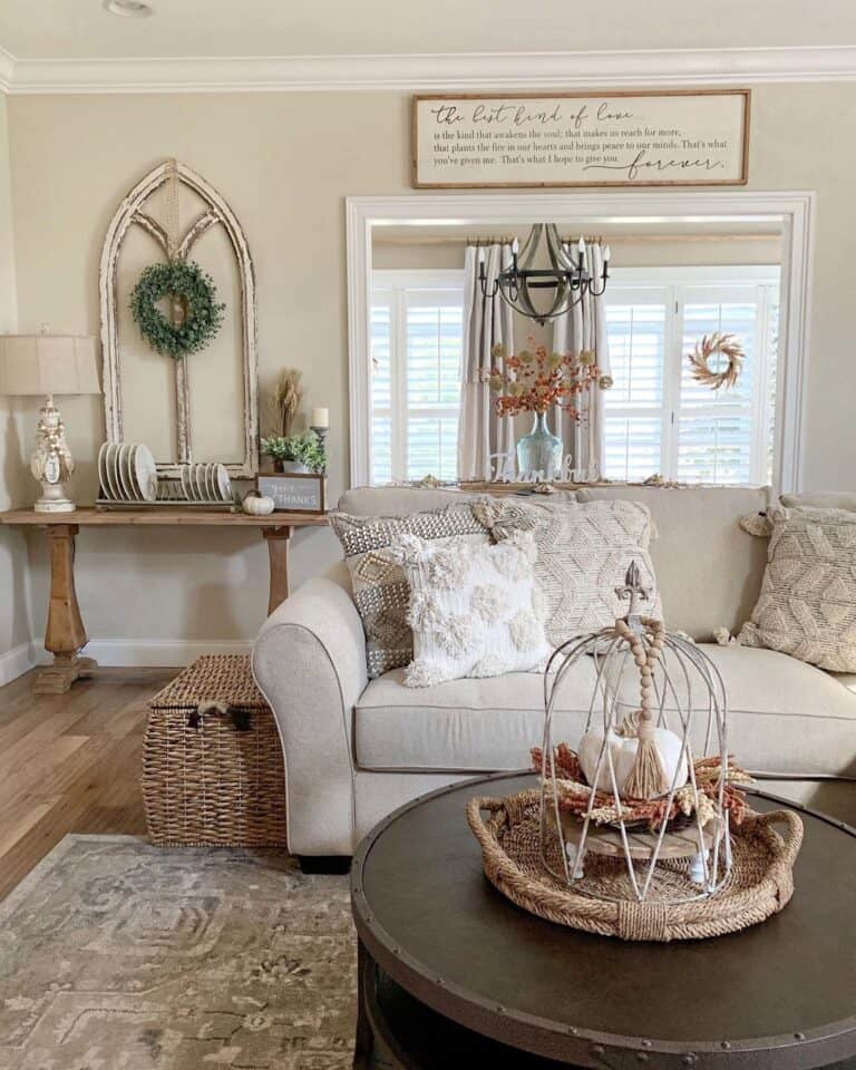 Neutral Farmhouse Fall Decor Living Room