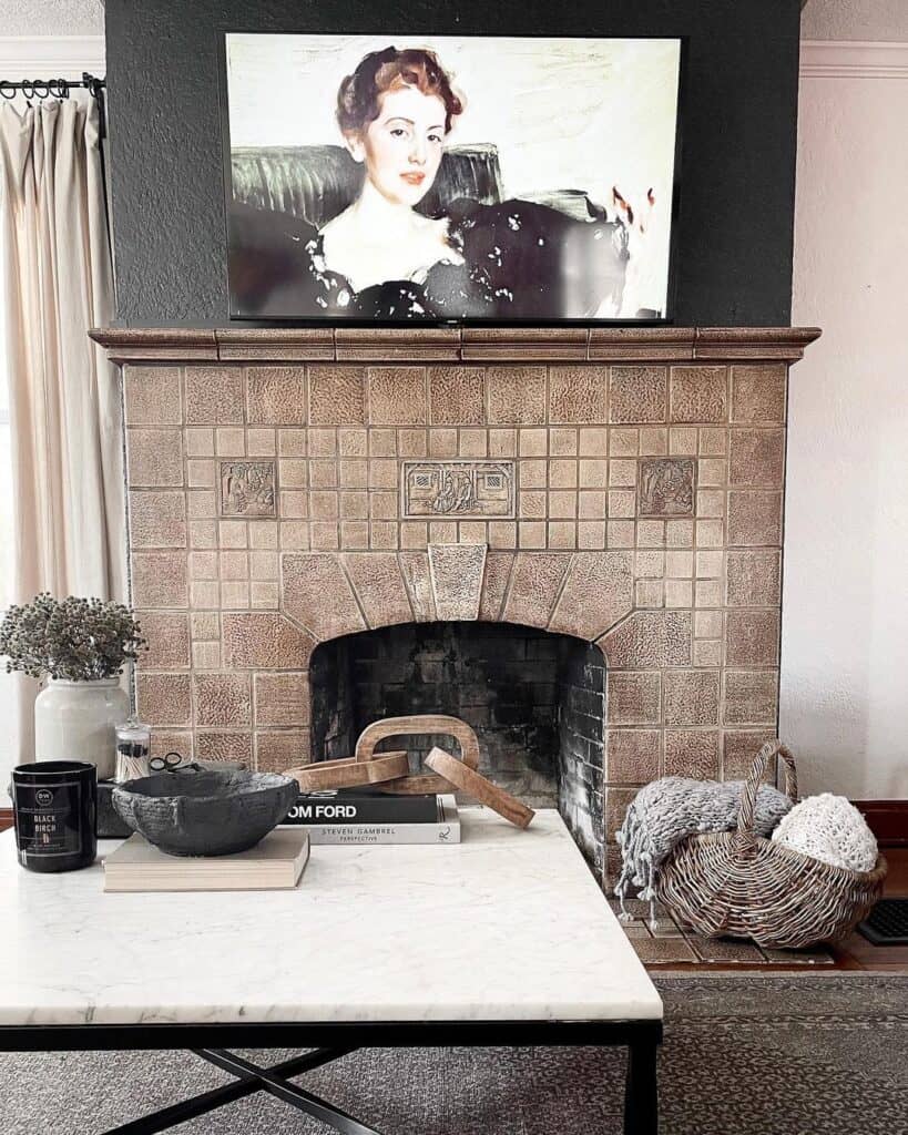 Neutral Fireplace with Frame TV