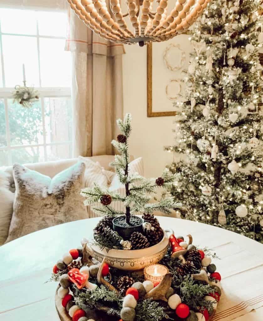Neutral Living Room with Decorative Christmas Centerpiece