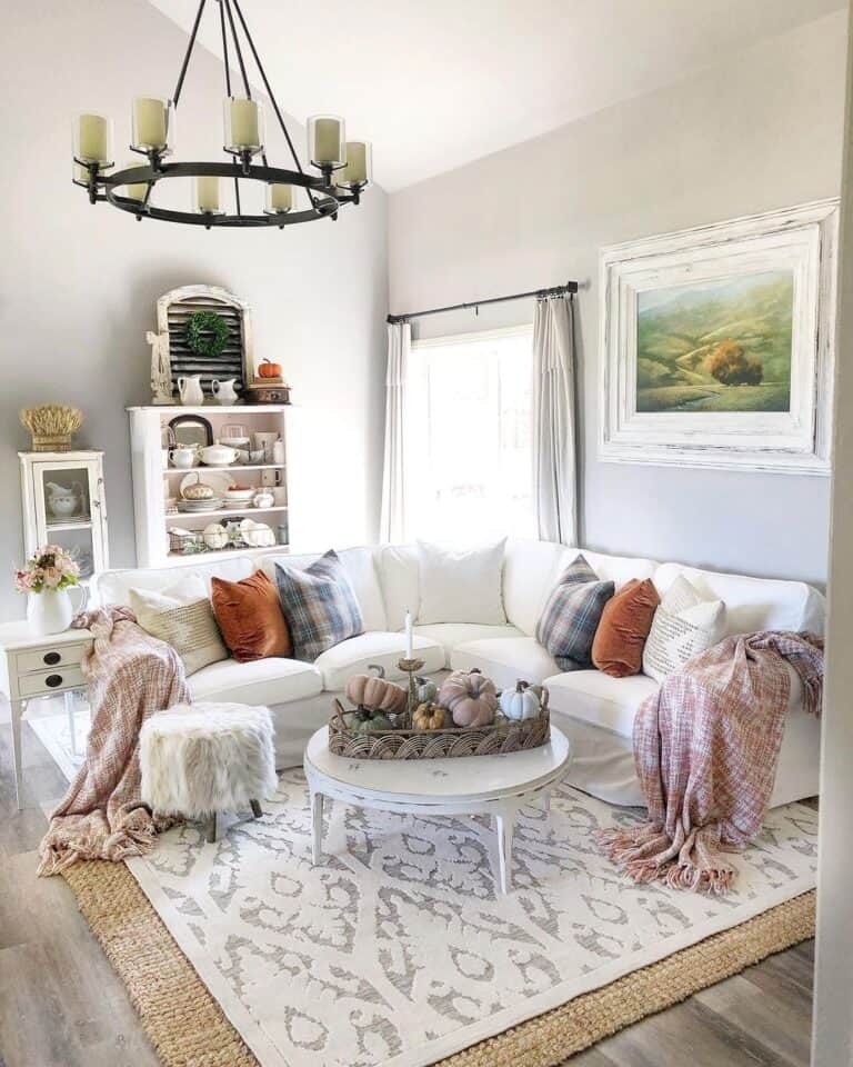 Neutral Living Room with Pumpkin Centerpiece