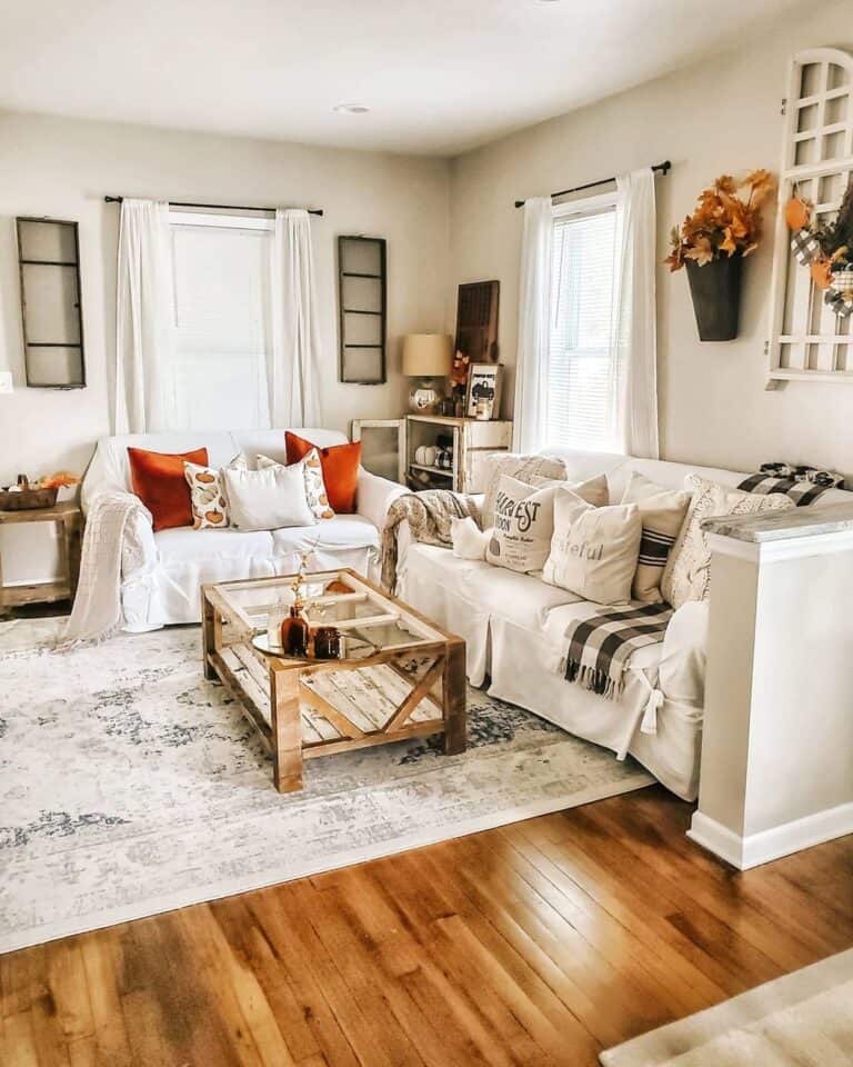Neutral Living Room with Splashes of Orange