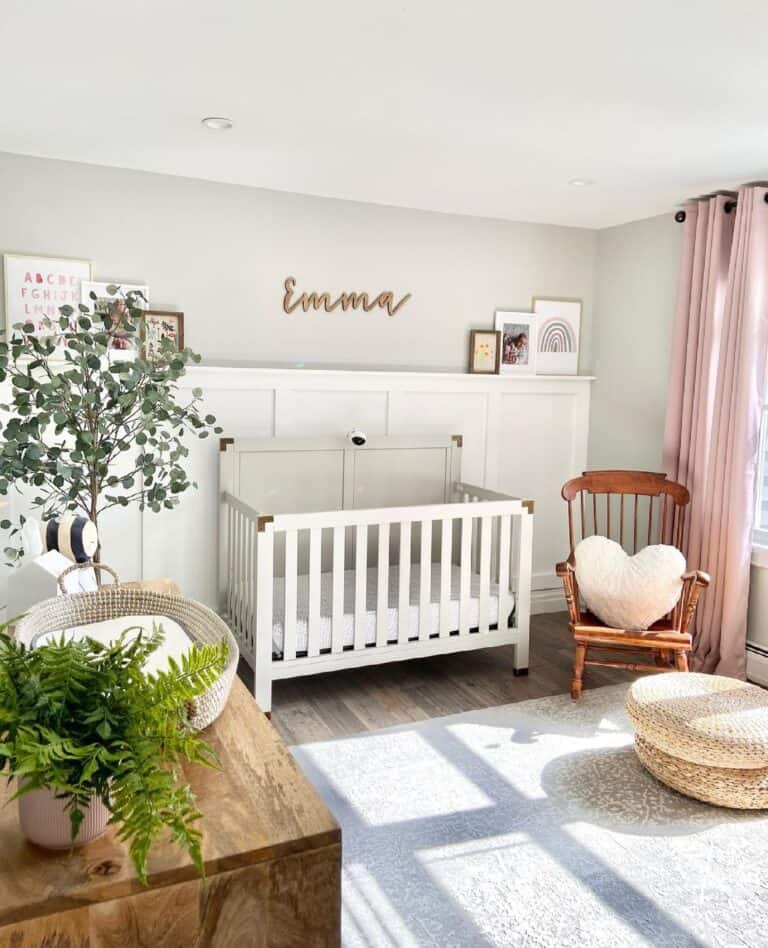 Nursery with Rattan Pouf and a Rocking Chair