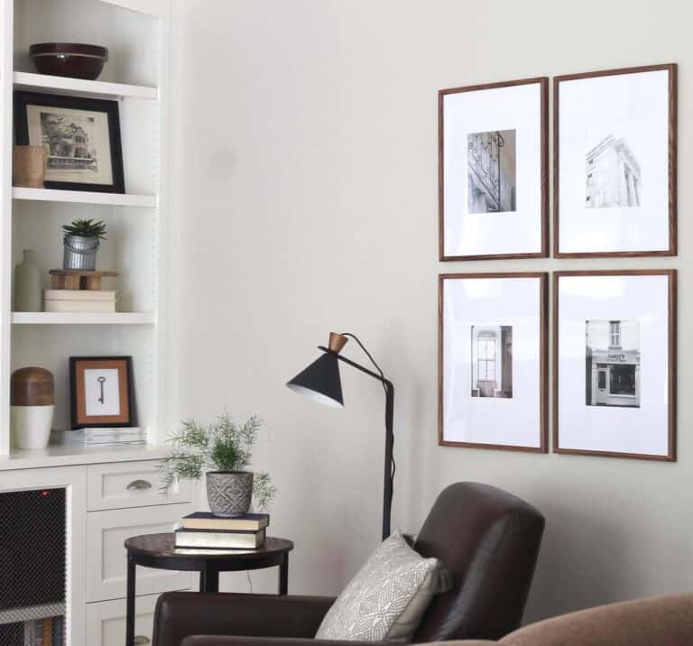 Oak Picture Frames on Living Room Wall