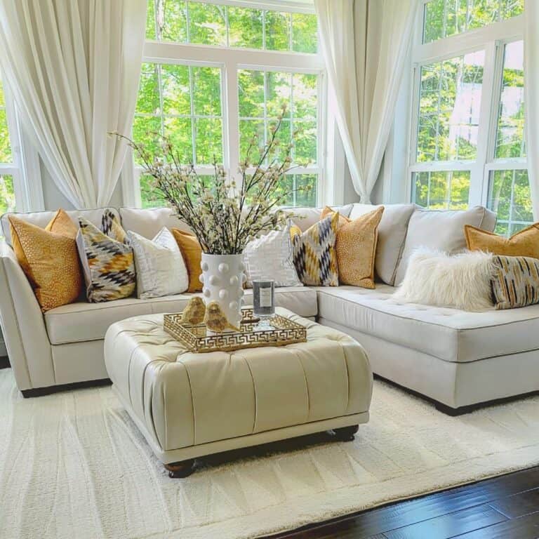 Ornate Metal Tray on a Cushioned Ottoman