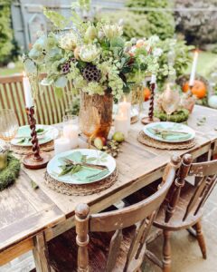 Outdoor Dining Table with Plant Centerpieces