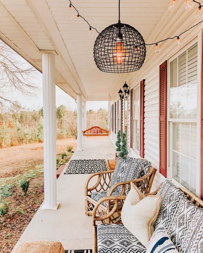 Outdoor Farmhouse Lighting Over Rattan Chairs