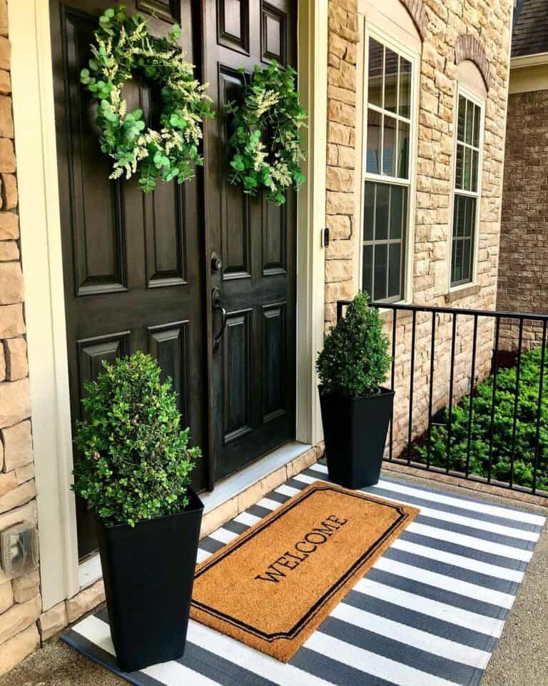 Paneled Modern Farmhouse Front Doors on Porch