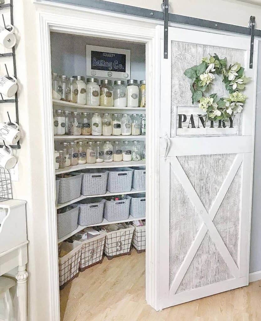Pantry with Rustic White Barn Door