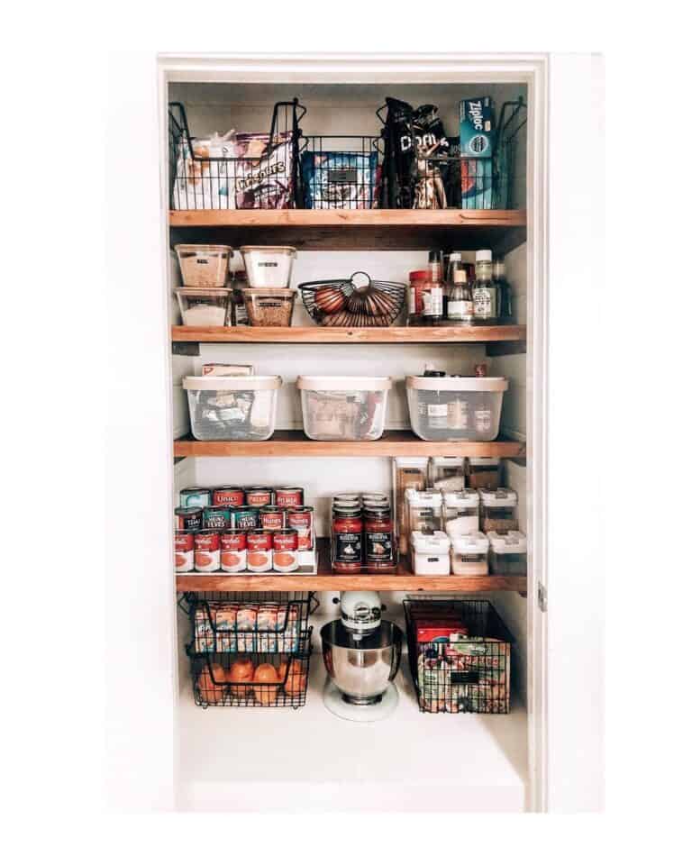 Pantry with Stacked Wood Shelves