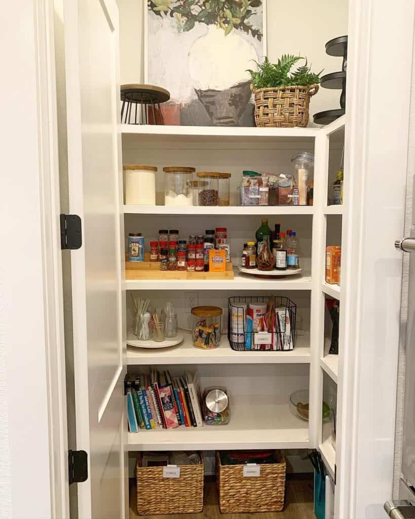 Pantry with White Built-in Shelves