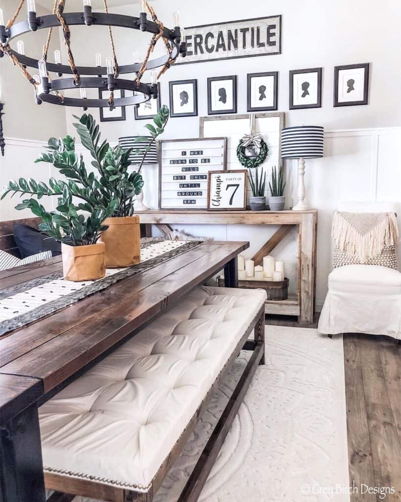 Paper Bag Planters in Rustic Farmhouse Dining Room