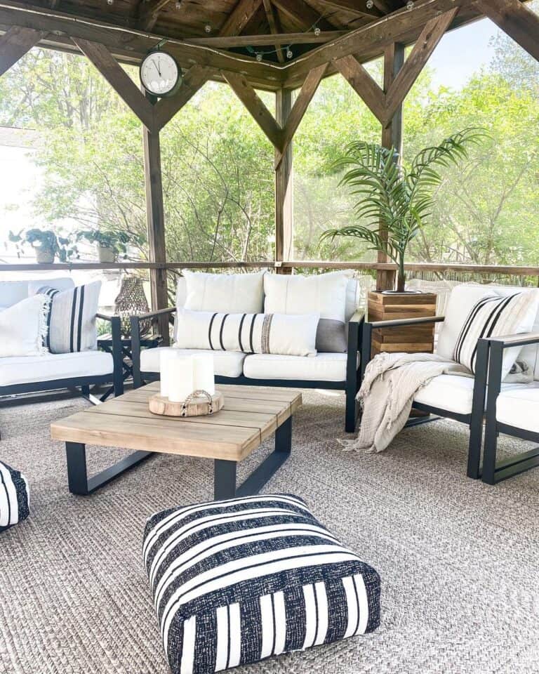 Patio with Black and White Poufs