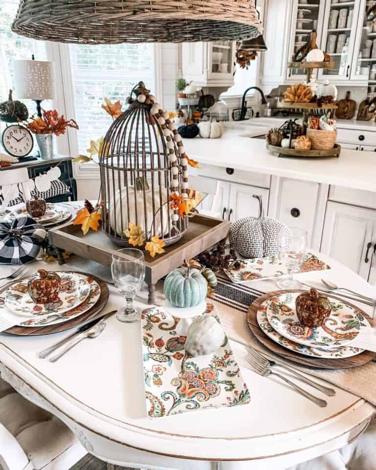 Patterned Table Decor with Fabric Pumpkins