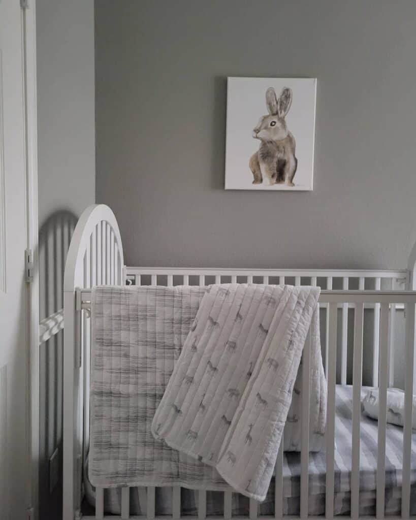Peaceful White Crib with Rabbit Print