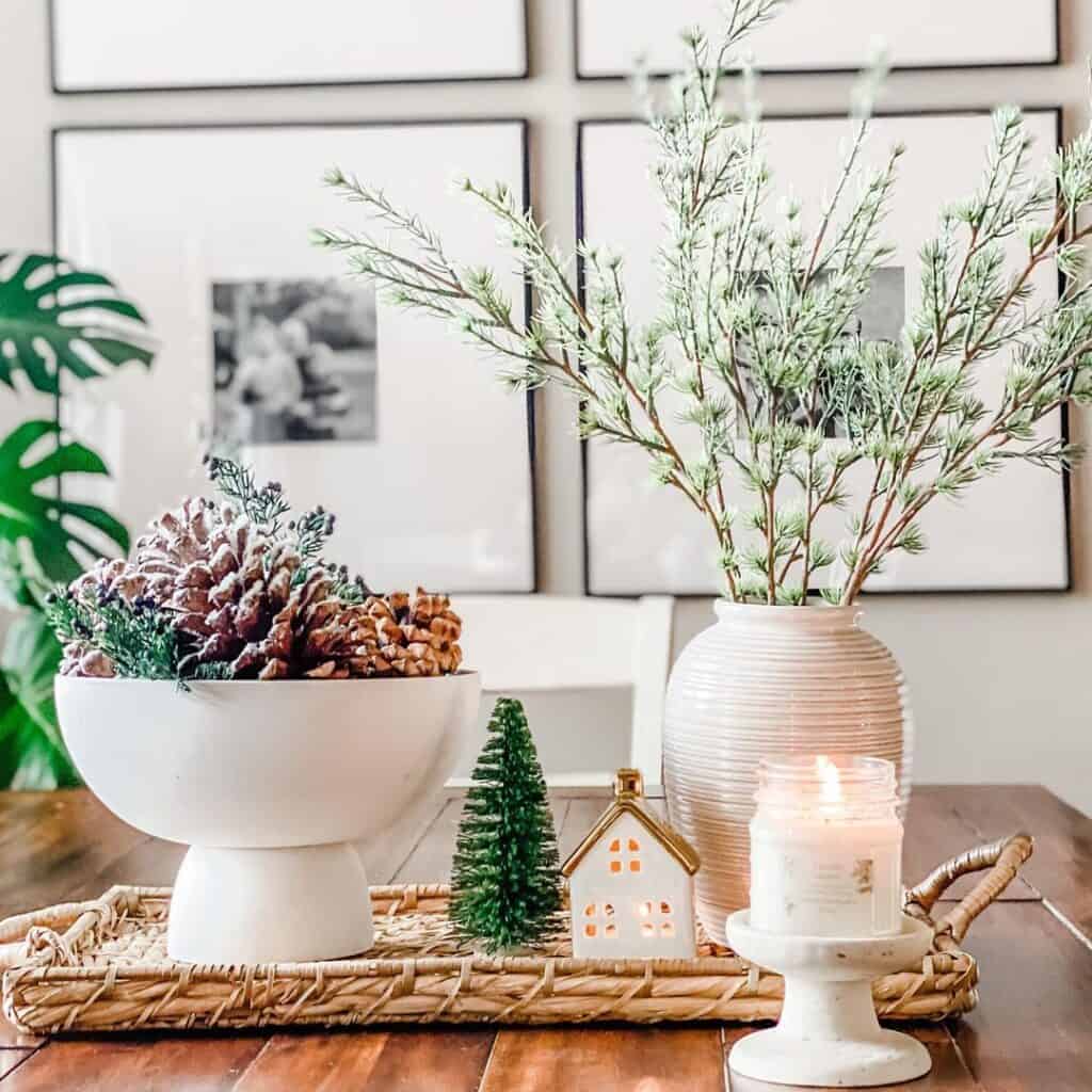 Pinecone and Green Branch Christmas Vignette