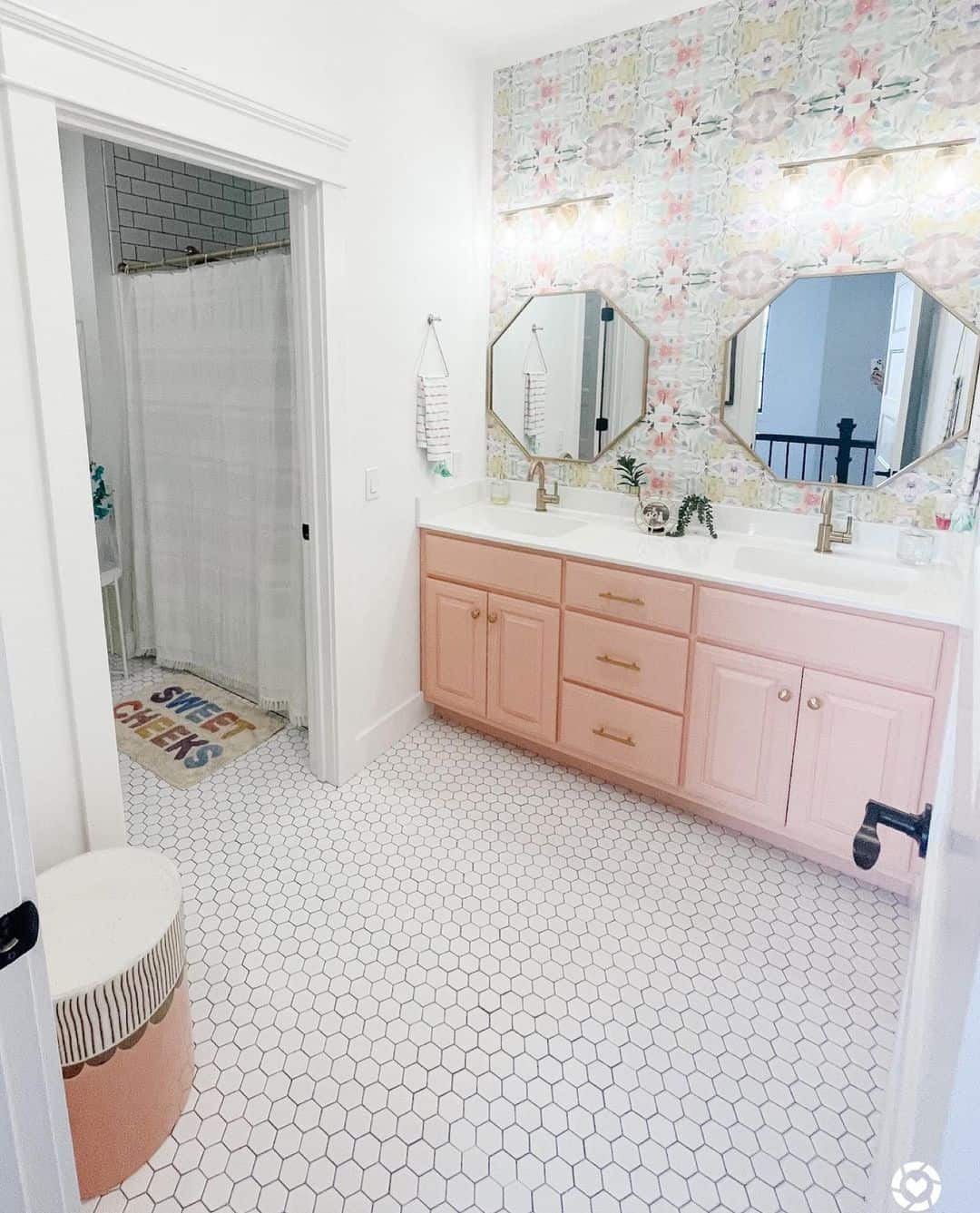 Pink Bathroom Décor with Ornate Wallpaper Soul & Lane