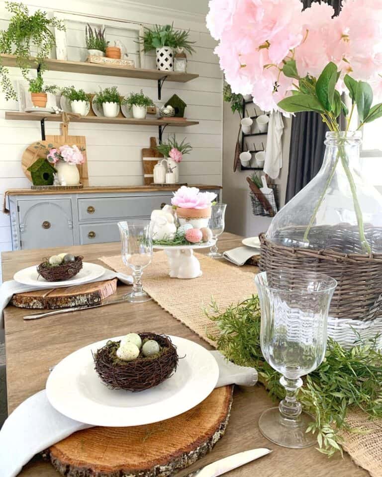 Pink Flowers and Greenery Table Décor