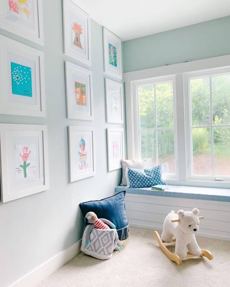 Playroom Window Bench with Gallery Wall