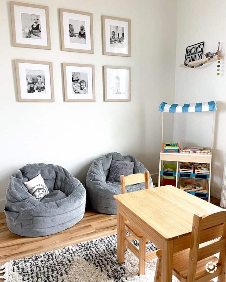 Playroom with Black and White Picture Wall