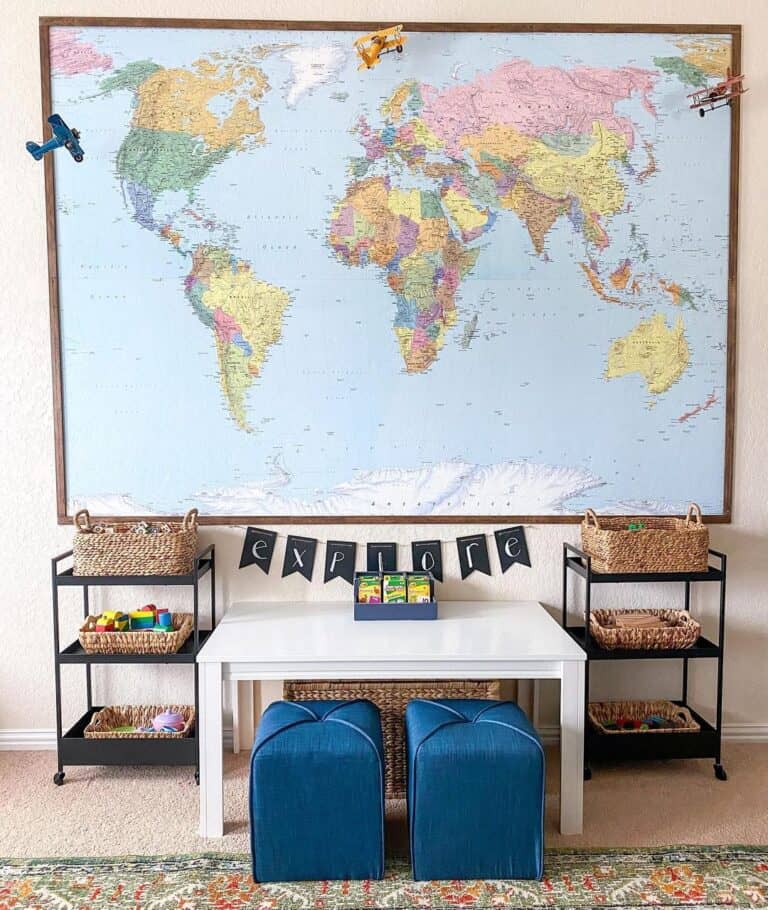Playroom with Large Map and Toy Storage