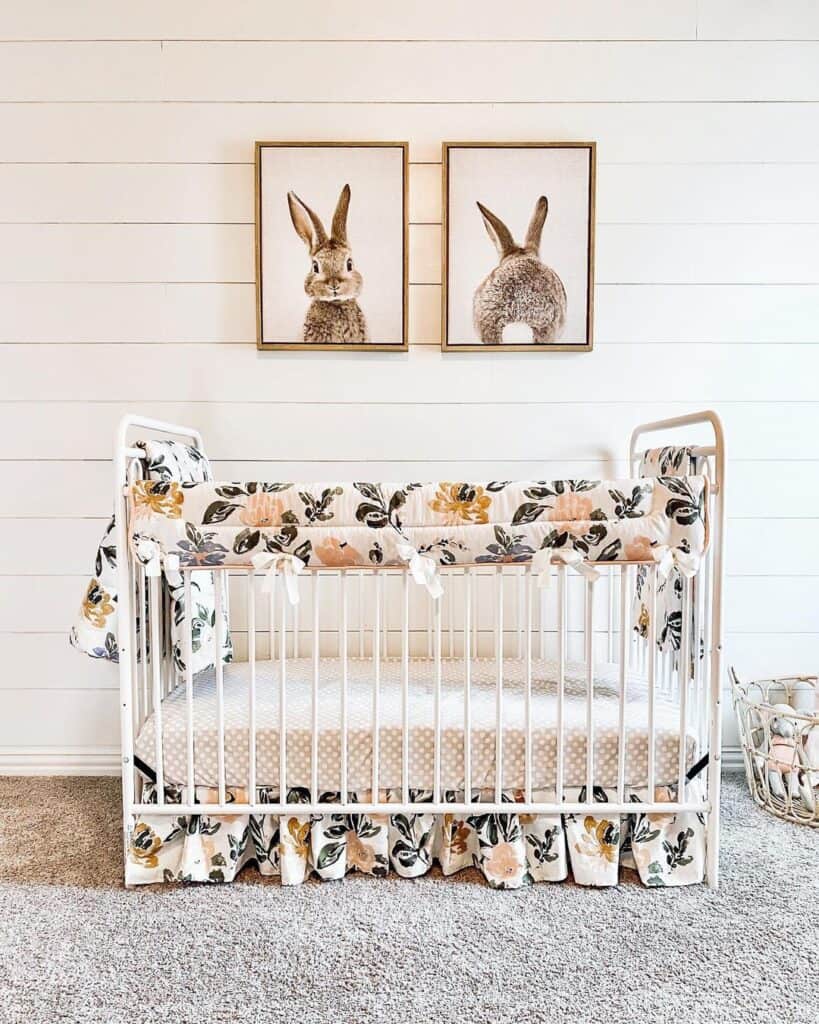 Rabbit Prints and Floral Crib Trim