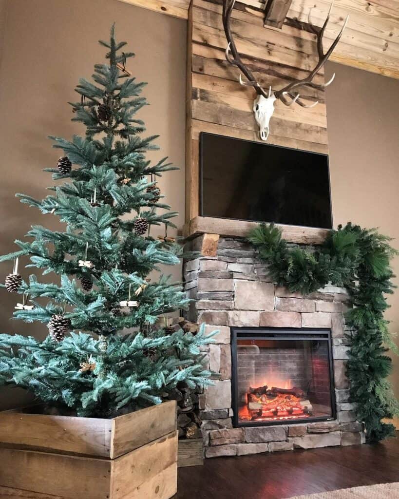 Ranch-Style Fireplace with Winter Décor