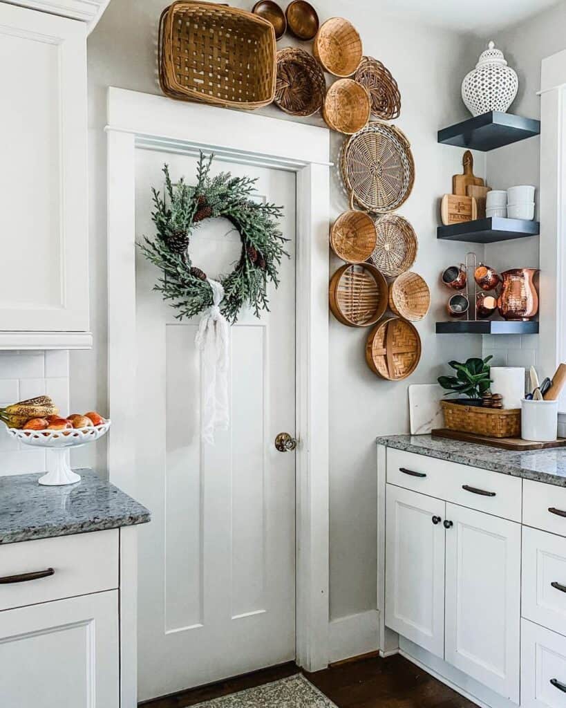 Rattan Basket Wall Décor Surrounds Kitchen Door