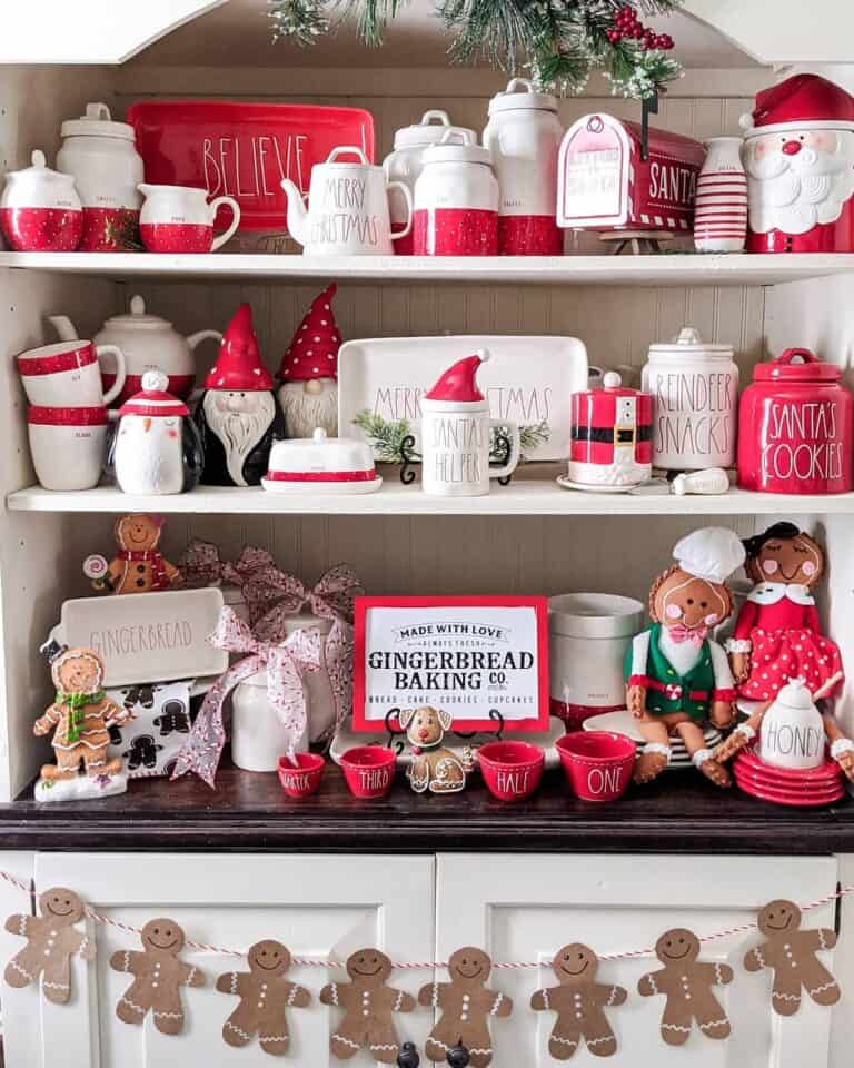 Red Decor and a Garland of Gingerbread Men