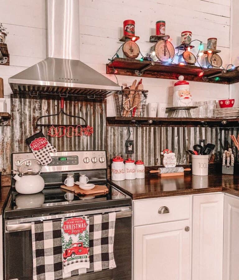 Red Decor in a Rustic Kitchen