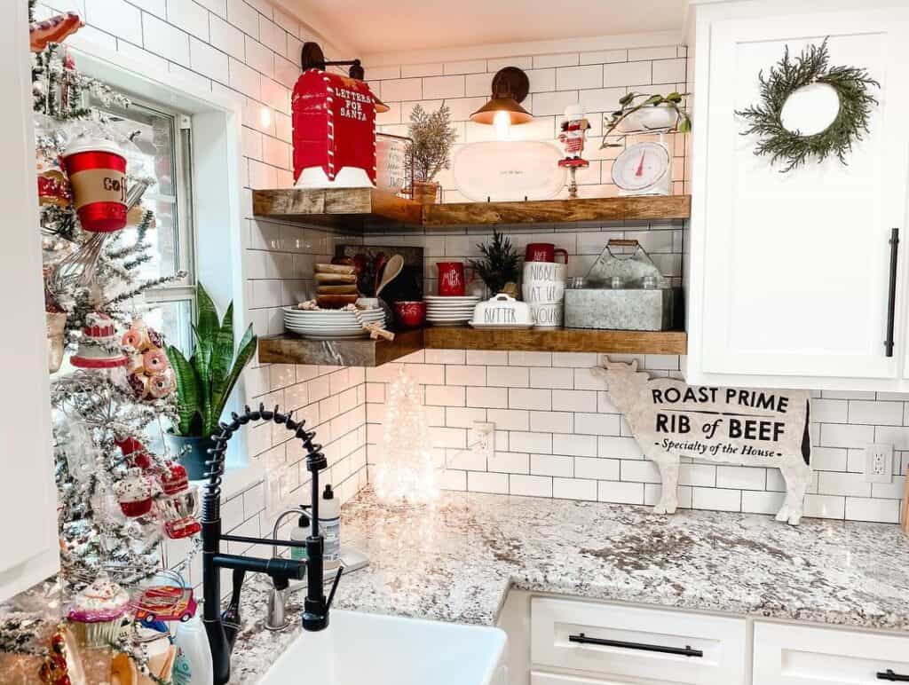 Red Kitchen Accents and a White Cow
