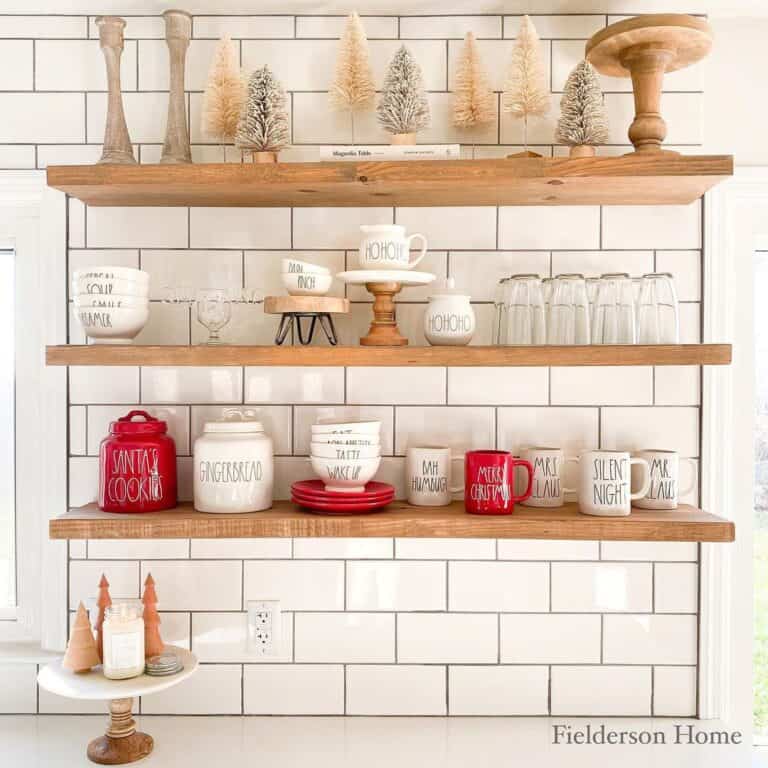 Red Kitchen Accessories and Small Pine Trees