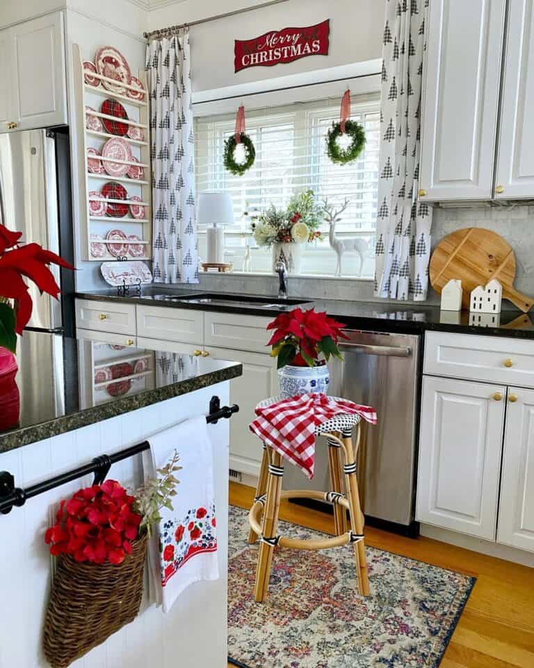Red Kitchen Accessories and Tiny White Houses