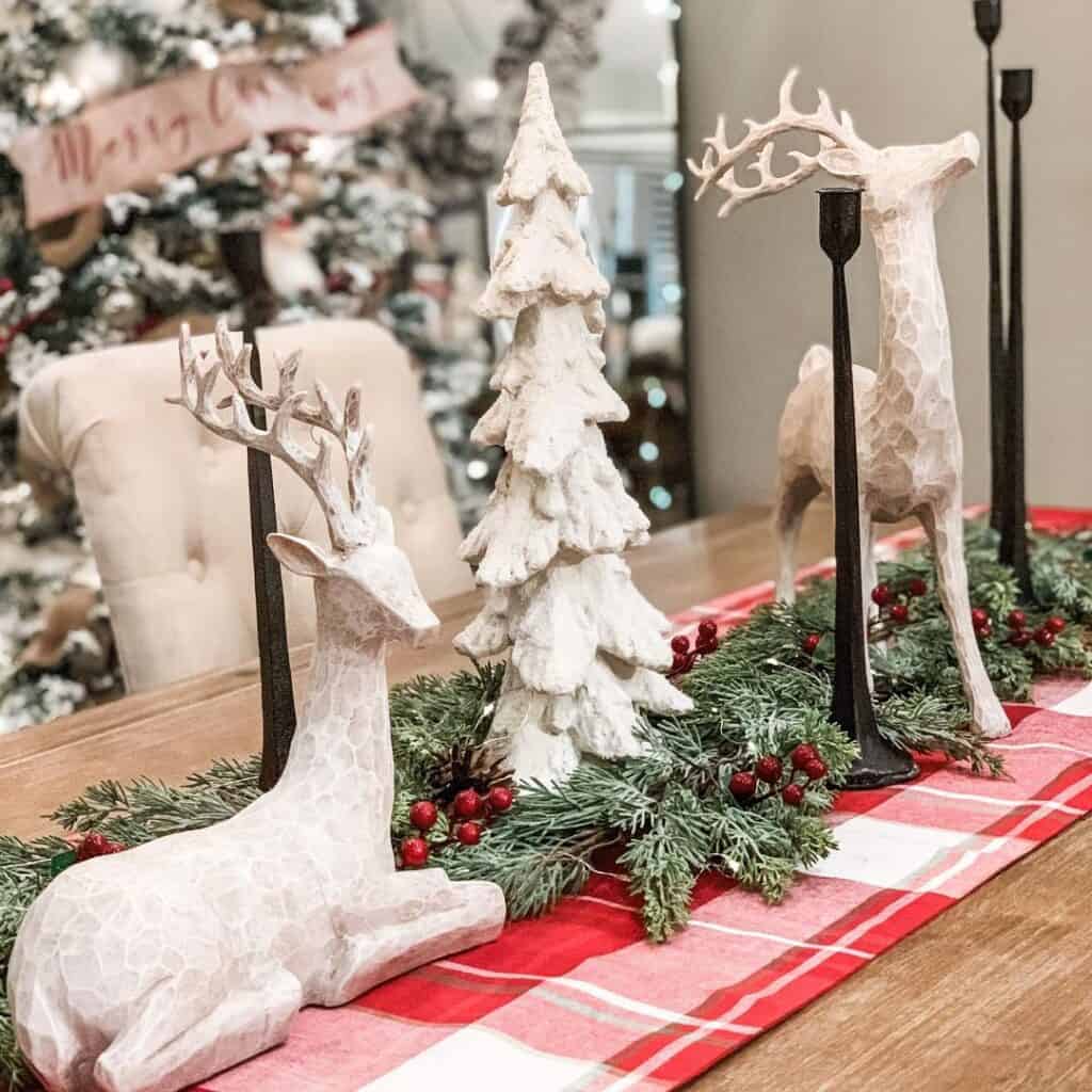 Reindeer Decor with Red and White Runner
