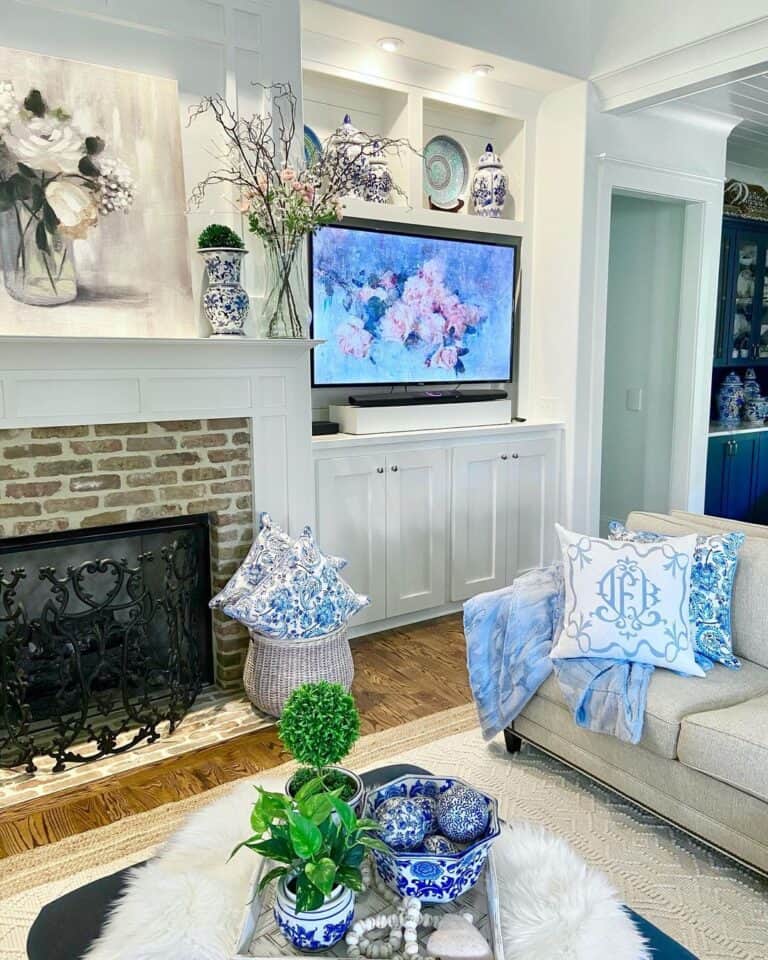 Royal Blue Throw Pillows Strewn Around a Living Room