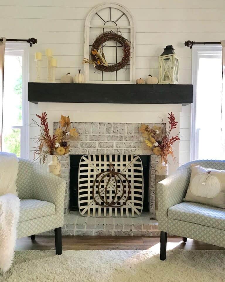Rustic Brick Fireplace with Fall Bouquets